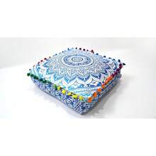 CRAFT CASTLE ICC Mandala Barmeri Large Floor Pillow Cover Cushion Meditation Seating Ottoman Throw Cover Hippie Decorative Zipped Bohemian Pouf Ottoman Cases Blue Ombre 24\ Square - 藍白 - 查看 1