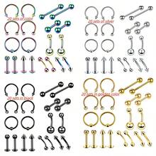 20pcs Stainless Steel Eyebrow Studs, Tongue Studs, Lip Studs, Nose Rings, Nose Hoops, Earrings, Y2K Body Piercing Jewelry Set