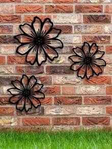 3件套金属花卉墙饰，户外花园艺术金属室内外围栏悬挂装饰，适用于家居、客厅、卧室、庭院、露台、门廊 - 黑色 - 查看 2