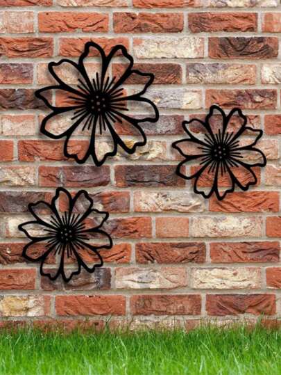3pcs Metal Flower Wall Decor, Outdoor Flower Garden Art Metal Indoor Outdoor Fence Hanging Decoration Suitable For Home, Living Room, Bedroom, Yard, Patio, Porch