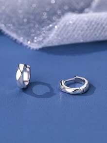 1pc S925 Sterling Silver Asymmetrical Cut Earrings, Women Earrings, Double Hoop Earrings - Single - View 7