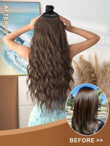 V-Clip Style Hair Extensions In Brown, Orange, White, Gradient Black, Brown, Gradient Wine Red, Gradient Brown, Gradient Black Gray, Multi-Color, 24 Inch Water Ripple Heat-Resistant Fiber Synthetic Hair Pieces, Suitable For Women's Christmas, Halloween, Music Festivals, Parties, And Daily Use - Two-Tone - View 7