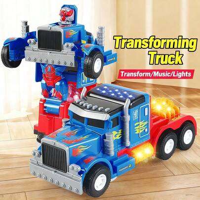 Đồ chơi robot xe tải biến hình có đèn và nhạc, một món đồ chơi thông minh và thú vị, thích hợp làm quà sinh nhật cho bé trai 3, 4, 5, 6 tuổi.