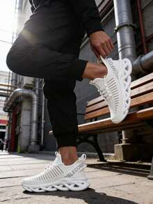 Men's Wave Sole Sneakers, White Mesh Breathable Fashion Shoes, Chunky Platform Athletic Shoes For Men - Unique Comfort Gift For Him, Jogging And Gym - trắng - Xem 7