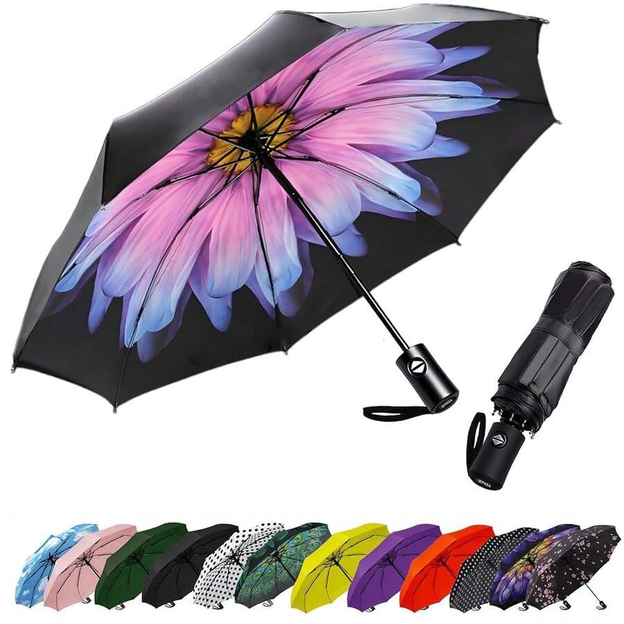 Compact Travel Umbrella - Windproof Auto Open/Close, Small Folding Umbrella For Rain - Lightweight & Durable With Fiberglass Frame, Waterproof Canopy - Fits Backpack, Purse, Suitcase. (Glaze),42Inch-1Pack,Glaze - Mengacai - View 1