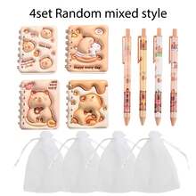 12pcs/4sets A Must-Have For Animal Themed Birthday Parties! Capybara Themed Stationery Set, Including Ballpoint Pens, Notebooks, And Preferred School Office Supplies