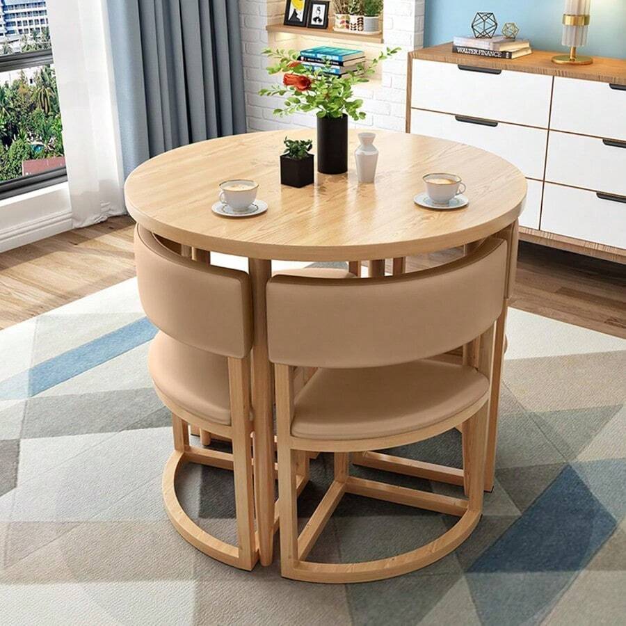 Conjunto Mesa y Sillas Comedor Redonda Cocinauego de Comedor Mesa y 4 Sillas Mesa de Conferencia Mesas y Sillas de Recepción de Negociación Mesa con Respaldo Diámetro 80 CM Ahorro de Espacio C - PUKHAKI - Ver 1