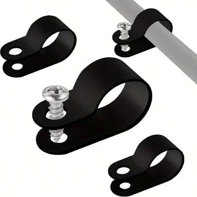 100个塑料P型夹黑色软管紧固件电缆扎带尼龙电缆夹安装硬件配件