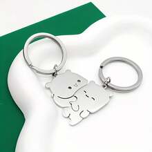Set Of 2 Cute Bear Couple Keychains - Stainless Steel Glitter Cute Bears, Matching Pair, Valentine's Day Gift, Suitable For Backpacks And Accessories - 銀色 - 查看 7