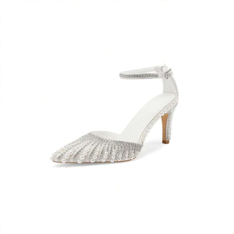 Nouveaux sandales de soirée de luxe et sexy faits main avec incrustation de perles blanches et de diamants charmants. Brides croisées pour boîte de nuit et fête - Blanc - Voir 1