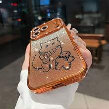 Personalized Photo Custom Engraved Phone Case Compatible With IPhone 17 16 15 14 13 Pro Max And Air Series Rhinestone Gradient Glitter Design Camera Lens Protection Shockproof And Scratch-Resistant Perfect Gift For Holidays Birthdays - Orange - View 3