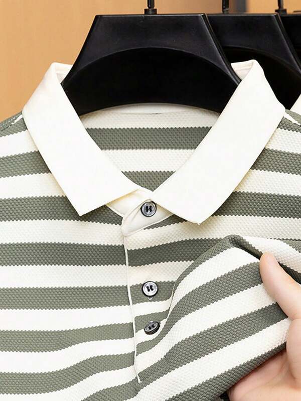 Knitted Men's Striped Polo Shirt - Fashionable & Comfortable - Knitted