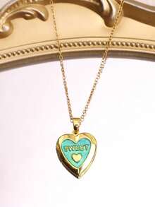 Collar con colgante de foto de flor en forma de corazón de gota de aceite vintage romántico, colgante de foto abierto en tono dorado, regalo de San Valentín, aniversario o cumpleaños (caja de joyería no incluida, color aleatorio, la ligera diferencia de color es normal) - Multicolor - Ver 12