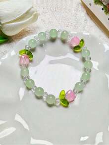 1pc Fashionable Minimalist Cartoon Tulip Beaded Bracelet, Everyday Wear, Random Bead Quantity, Fashionable Accessories - 1 cái - Xem 1