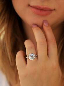 1-5克拉闪耀四爪莫桑石订婚/结婚戒指，奢华珠宝礼品，情人节礼物 - 銀色 - 查看 6