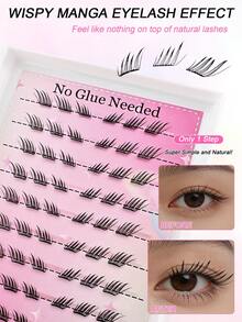 60pcs C-Curl Flared Self-Adhesive Lashes, Fox Eye Makeup Effect, No Glue Needed, Individual Lash Application, Invisible Tape - More , No Sticky Residue, Pre-Glued False Eyelashes
