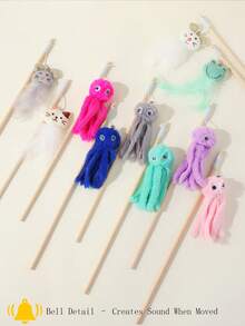1 Set/2pcs Pet Cat Toys/Cat Teaser, Octopus/Mouse/Cat/Cartoon Design, Wooden Stick Plush Realistic Octopus Doll Cat Doll - Multicolor - View 6