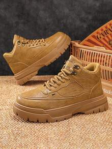 Men's New Arrival Autumn Leather Breathable Lightweight Casual Lace-Up Low-Top Boots - Yellow - View 11