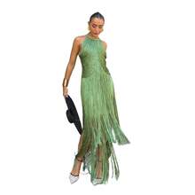 Party Party Temperament Neck Fringed Long Dress Dress Dress - 綠色 - 查看 1
