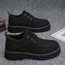 Men's Paris Round Toe Casual Shoes, Thick Sole Elevator Black Matte Derby Loafers - Print - View 7