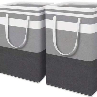 2pcs Extra-Large Laundry Hamper With Extended Handles - Foldable, Fragrance-Free Fabric Basket For Clothing Stores, Suitable For Dorm And Home Clothing Toys - Gradient Gray, Laundry Baskets