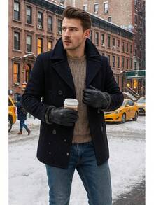 Men's Shearling Lined Leather Gloves – Premium Sheepskin Warm Cold Weather Gloves - 黑色,附按扣 - 查看 6