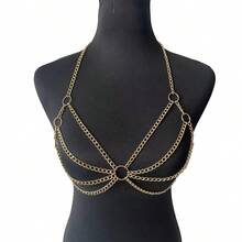 1pc Sexy Backless Halter Neck Metal Ring Chain Linked Crop Top Vest Bikini Body Chain - Style 2 - View 11
