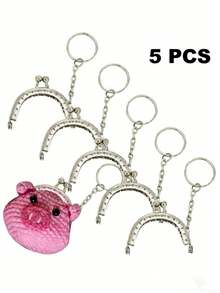 5 piezas Cierre mini billetera DIY, Marco de metal hecho a mano llavero, Cierre de mini bolso de ganchillo 5cm/1.96in, Decoración de bolso de mujer Charm/Colgante - Plateado - Ver 1