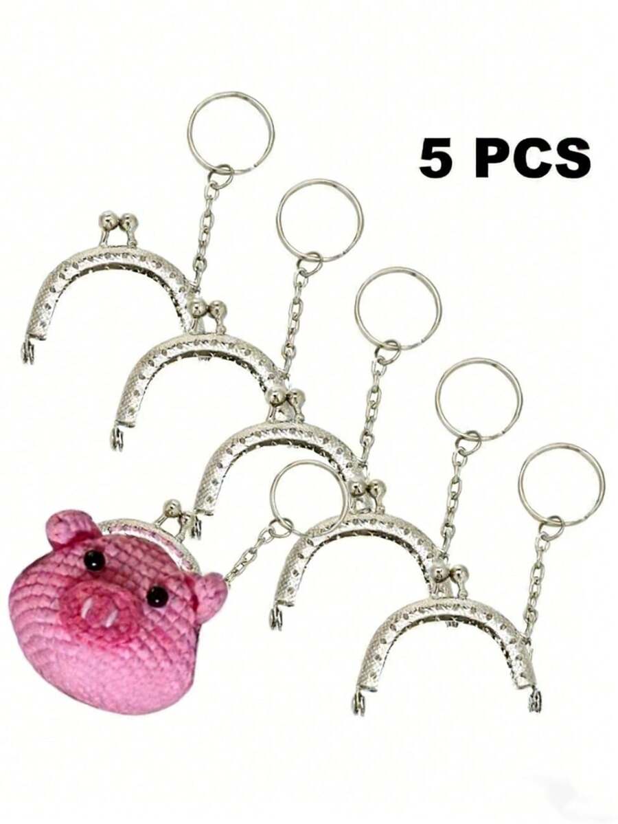 5 piezas Cierre mini billetera DIY, Marco de metal hecho a mano llavero, Cierre de mini bolso de ganchillo 5cm/1.96in, Decoración de bolso de mujer Charm/Colgante - Plateado - Ver 1
