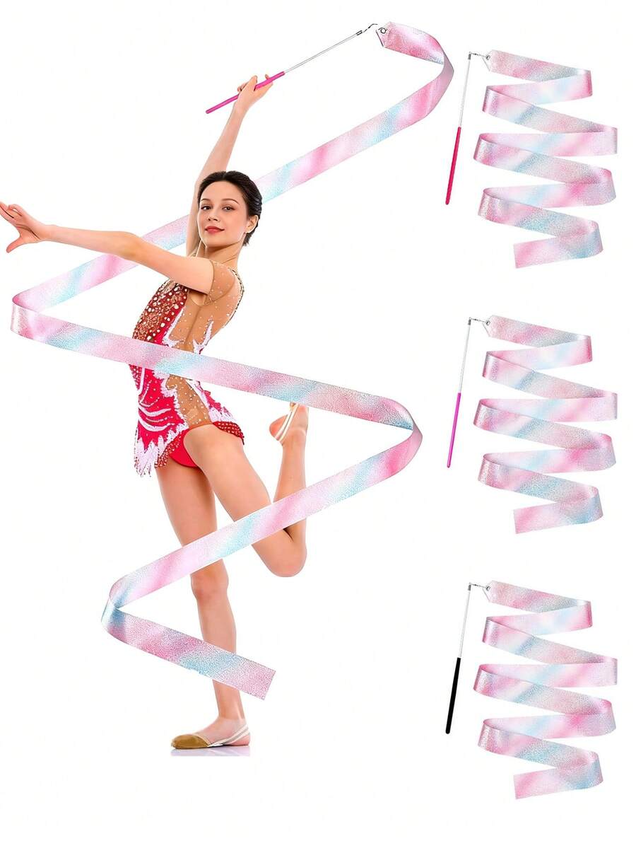 5/3/1pc Long Shiny Gradient Dance Ribbon, Art Dance Gymnastics Performance Decor Prop, Gymnastics Dance Ribbon Party Gift, Gymnastics Performance Training Tool, Birthday Party, Ribbon Decor Small Gift