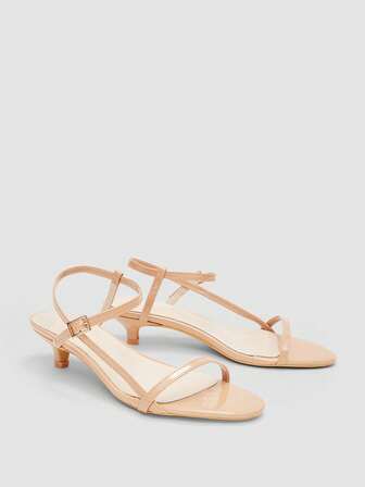 Women's Apricot High Heel Sandals, Cute Kitten Heel, Fashion Minimalist Slide Sandals With Criss-Cross Thin Straps