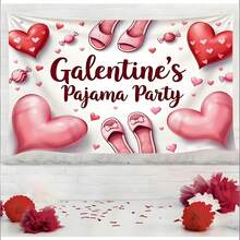 1pc Pink Hearts And Slippers Galentines Pajama Party Tapestry - Vibrant Polyester Decor With "Galentine'S Day" Text, Ideal For Birthday Celebrations, Bachelorette Fun, Bedroom & Outdoor Photo Backgrounds, Festive Event Accessory | Vibrant Party Banner | Durable Polyester, Party Decorations - Kiểu 1 - Xem 5