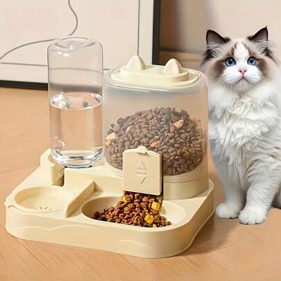 2-In-1 Cat & Dog Water Dispenser (With Built-In Food Bowl) - No Battery Required, Modern White Design, Easy To Clean And Refill, Durable Pet Drinking Solution, Pet Feeder, Elegant Pet Accessory, Sturdy Construction