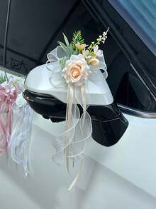 1 bông hoa hồng nhân tạo trang trí xe cưới, trông như thật và thanh lịch, kèm ruy băng trang trí, thích hợp để trang trí xe hơi/xe buýt/xe cổ cho đám cưới, lễ đính hôn, dạ hội, các sự kiện đặc biệt. - Nhiều màu - Xem 9