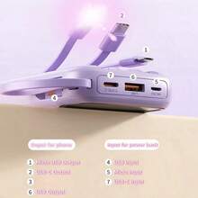 Cute 10000mAh Mini 5V3A Fast Charging Power Bank Small Size Large Capacity Rechargeable Portable Mobile Phone Charger Built-In 4 Cables Smart Digital Display Micro Interface USB-C Output&Input Outdoor Travel Battery Packs Valentine's Day Gift - Black-15W - View 8