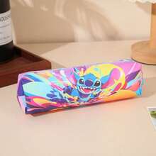 1pc Cartoon Stitch Allover Print PU Pencil Case, Large Capacity Student Stationery Storage Bag, Cute Cartoon PU Pencil Pouch, Suitable For Students And Office Workers Daily Use