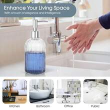 Topsky Stripe Glass Soap Dispenser With Plastic Pump, 400ml Liquid Hand Soap Dispenser, Rustproof Pump For Kitchen & Bathroom, Great For Lotions, Essential Oil, Liquid Soaps,Transparent - Transparent - View 7