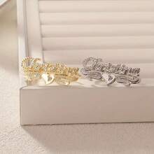 Custom Name Double-Layer Flower Heart Ring, Personalized Double Name Ring, Father'S Day Gift, Valentine'S Day Gift, Birthday Anniversary, Gift For Friends, Classmates, Graduation, Christmas, High-End Family Gifts - Gold - View 6