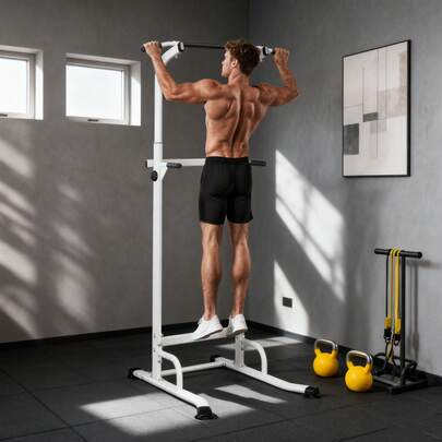  SPORTNOW Power Tower con Barre per Dip e Trazioni, Power Tower Multifunzione con Altezza Regolabile 176.5-227 cm, Struttura in Acciaio per Allenamento a Casa Palestra, Capacità 120 kg