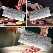 Cuchillo de carnicero,Cuchillo Chef Acero Damasco,Cuchillo de acero inoxidable de alto carbono para carne y verduras,cuchillos de cocina,forjado de alto carbono,cocina,comedor,exterior - Azul - Ver 5