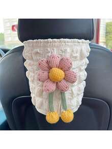 Keep Your Car Clean And Organized-Cute Flower Creative Hanging Car Trash Can, Armrest Box Trash Basket, Car Small Item Storage Bucket - A - View 11