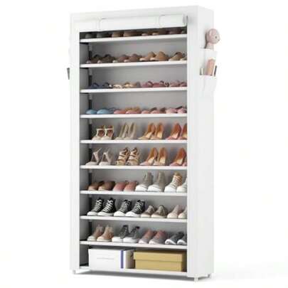 10 Tier Shoe Rack With CoversLarge Capacity Stackable Tall Shoe Shelf Storage To 50-55 Pairs Shoes And Boots Sturdy Vertical Shoe Rack Organizer For Closet Entryway Garage Bedroom
