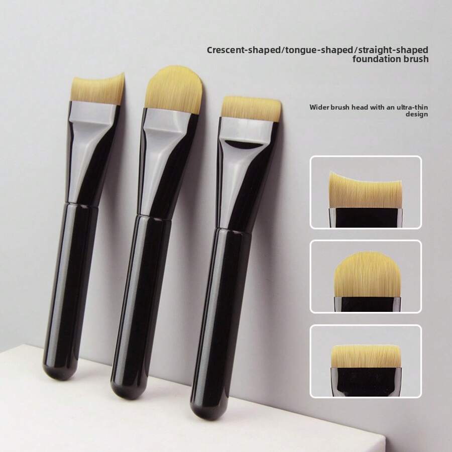 New Hot-Selling Crescent Foundation Brush Flat Head Curved Non-Powder Absorbing Wooden Handle Mask Brush One-Line Fitting No Brush Marks Cangzhou Makeup Brush - 舌型粉底刷 - 查看 1