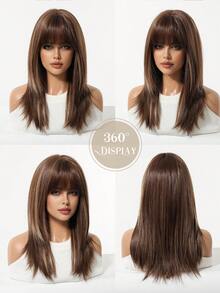 18英寸金色假发，女士自然逼真合成假发，带刘海，中长直发，适合日常佩戴和派对场合 - 彩色 - 查看 11