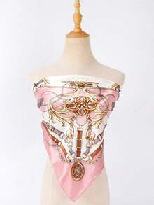 1 Piece Goddess Light Pink Printed Satin Square Scarf Is So Versatile! Fashionable Women Love To Use It.  In Spring And Summer, It Can Be Used As An Outdoor Headband Or Hairband, Adding A Touch Of Elegance And Charm; In Autumn And Winter, It Can Be Used As A Scarf To Keep You Warm. The Satin Sheen Makes Your Outfit Look Sophisticated, And The Print Adds A Touch Of Fashion. Whether You Are Going Out For A Walk Or Creating A Stylish Look, This Scarf Is A Fashionable Accessory For All Seasons. - Màu Hồng baby - Xem 3