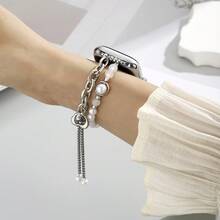 1pc Women's Stainless Steel Bracelet With Metal Heart Pendant & Pearl, Compatible With Apple Watch Series 10, 38/40/41/42/44/45/49mm, Suitable For Apple Watch Bands Ultra/SE/8/7/6/5/4/3/2/1 - Silver - View 3