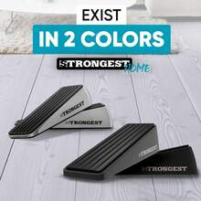Strongest Home Heavy Duty Door Stopper Wedge (2 Chrome PCs) | Non-Slip Rubber And Metal Door Stop For Heavy Doors | Work On Wood, Tile, Carpet + 2 White Wall Protectors - MàuA - Xem 5
