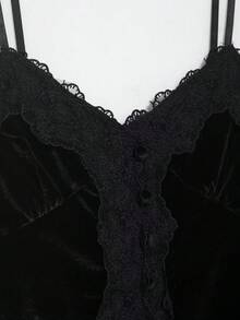 DEEKA Women's Fashion Lace & Velvet Patchwork Camisole, & Versatile, Spring/Summer - Black - View 4