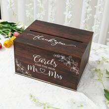 1 Set Wooden Wedding Card Box, Mr. & Mrs. Card Design, Multifunctional Wedding Bride Card Storage Box, Suitable For Wedding Party Decoration, Anniversary, Bridal Shower, Size: 30*23*18cm, Summer Birthday Gift, Beach Theme, Back To School Supplies, Room Decor - Multicolor - View 7
