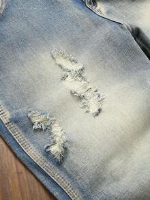 Vaqueros Denim de pernera recta desgastada púrpura Para hombre Pantalones informales de estilo vintage sin cinturón con agujeros - Azul - Ver 4